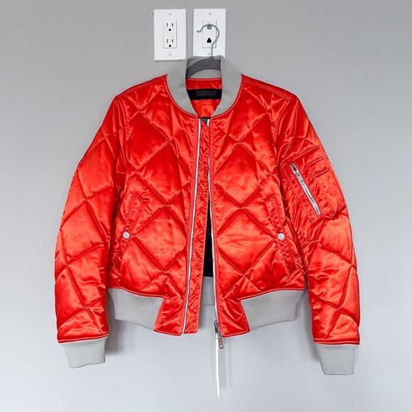 rag & bone Satin Orange Taupe Quilted Bomber Short Warm Jacket M - Picture 4 of 16